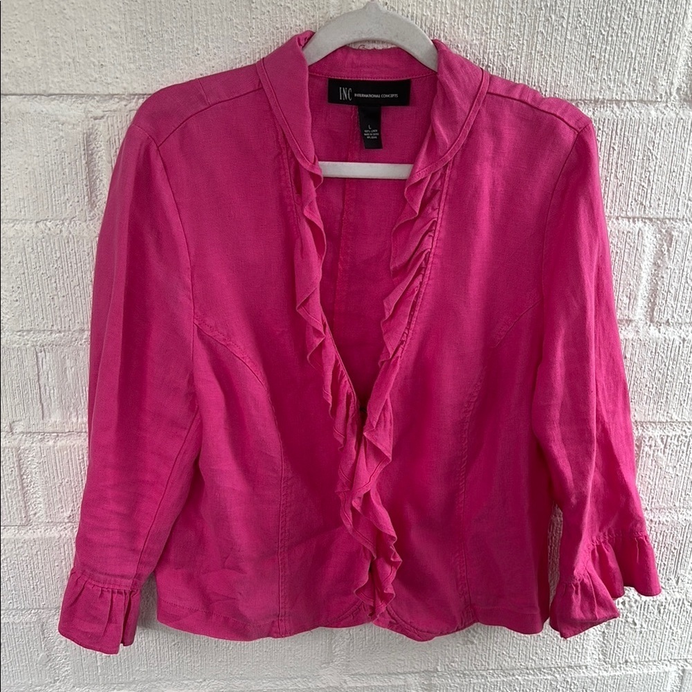 INC International Concepts Barbie Pink Ruffled Linen Jacket